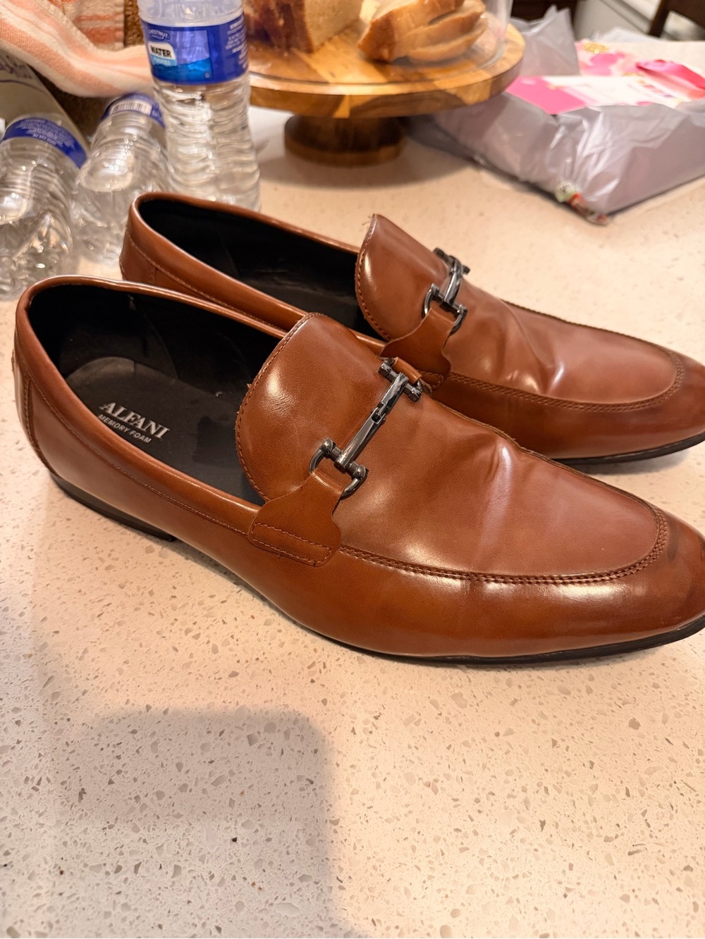 Alfani Tan Brown Leather Bit Slip-On Loafers